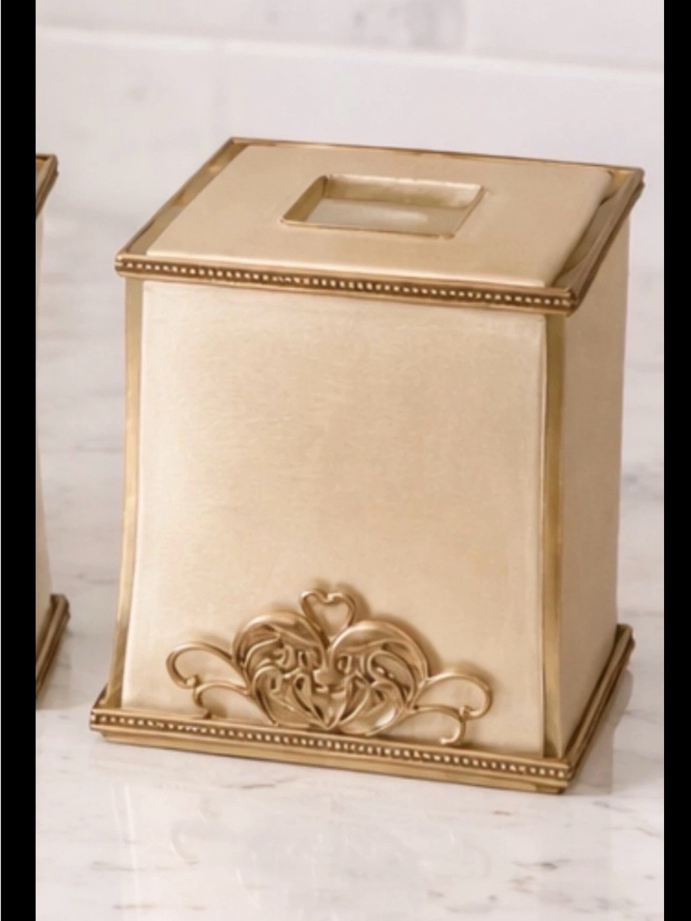 Bombay Company Square Tissue Box Cover Tall Beige Gold Amber Tan Acrylic Scroll